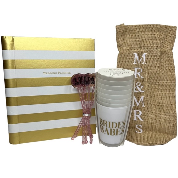 BRIDE BUNDLE Wedding planner, Mr Mrs Burlap Wine Bag Bachelorette Cups Stirrers - Picture 16 of 16